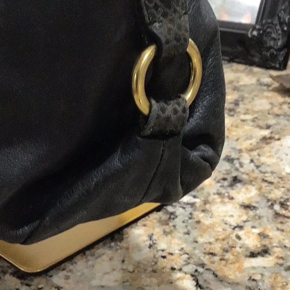 Coach Ashley Designer Black Tote with Gold Accents Crossbody Purse Handbag